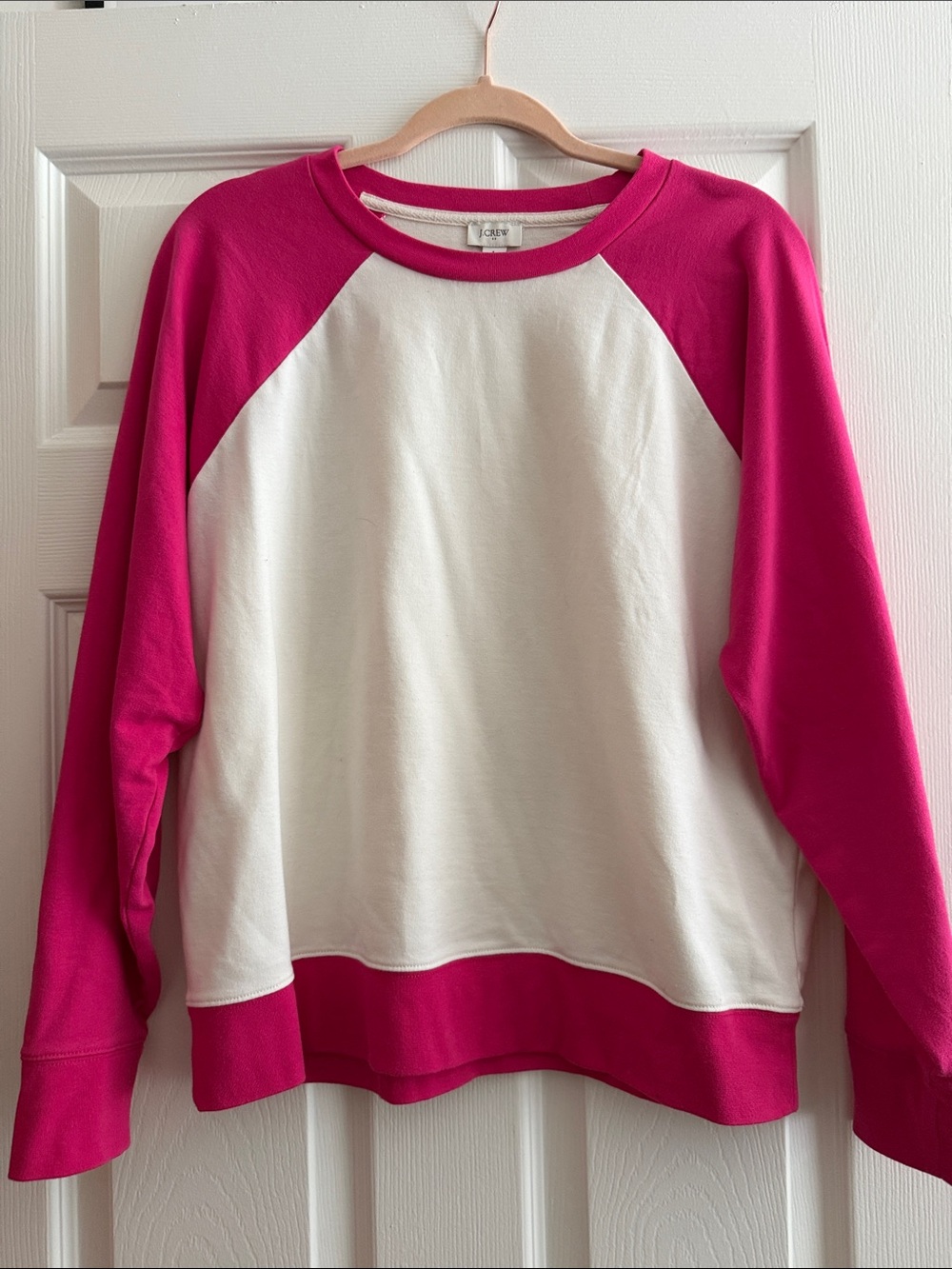 J. Crew Factory Fuchsia and White Raglan Sweatshirt